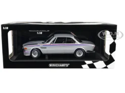 1973 BMW 3.0 CSL Silver Metallic With Red And Blue Stripes Limited Edition To 540 Pieces Worldwide 1/18 Diecast Model Car By Minichamps