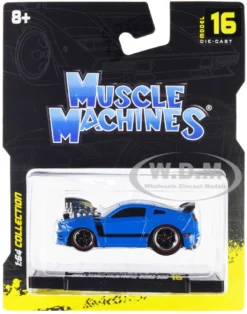 2013 Ford Mustang Boss 302 Light Blue With Black Stripes 1/64 Diecast Model Car By Muscle Machines