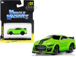2020 Ford Mustang Shelby GT500 Bright Green With Black Stripes 1/64 Diecast Model Car By Muscle Machines