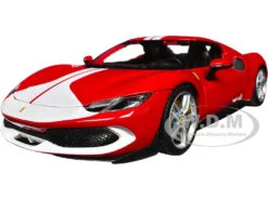 Ferrari 296 GTB Assetto Fiorano Red With White Stripes "Race + Play" Series 1/18 Diecast Model Car By Bburago