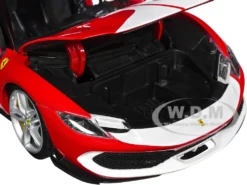 Ferrari 296 GTB Assetto Fiorano Red With White Stripes "Race + Play" Series 1/18 Diecast Model Car By Bburago -SOLIDO Shop 16017r 5 65855.1703725804.1280.1280