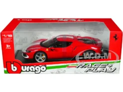Ferrari 296 GTB Assetto Fiorano Red With White Stripes "Race + Play" Series 1/18 Diecast Model Car By Bburago -SOLIDO Shop 16017r 6 79879.1703725804.1280.1280