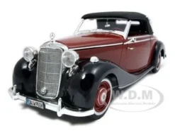 1950 Mercedes Benz 170S Cabriolet Burgundy And Black 1/18 Diecast Model Car By Signature Models