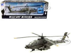 Boeing AH-64 Apache Attack Helicopter Olive Drab "United States Army" "Military Mission" Series 1/55 Diecast Model By New Ray