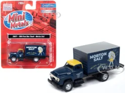 1954 Ford Box Truck Dark Blue With Yellow Top "Morton Salt" "Mini Metals" Series 1/87 (HO) Scale Model Car By Classic Metal Works