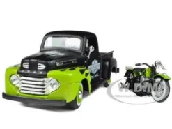 1948 Ford F-1 Pickup Truck "Harley Davidson" With 1948 Harley Davidson FL Panhead Motorcycle Black And Green 1/24 Diecast Models By Maisto