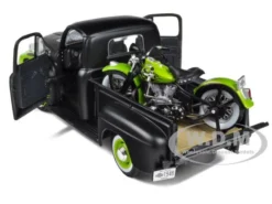 1948 Ford F-1 Pickup Truck "Harley Davidson" With 1948 Harley Davidson FL Panhead Motorcycle Black And Green 1/24 Diecast Models By Maisto -SOLIDO Shop 32171bkgrn 2 53034.1445354225.1280.1280