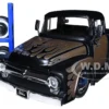 1956 Ford F-100 Pickup Truck Matt Black And Champagne With Flames With Extra Wheels "Just Trucks" Series 1/24 Diecast Model Car By Jada