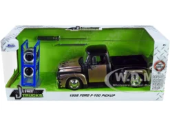 1956 Ford F-100 Pickup Truck Matt Black And Champagne With Flames With Extra Wheels "Just Trucks" Series 1/24 Diecast Model Car By Jada -SOLIDO Shop 34026 6 15686.1665511224.1280.1280