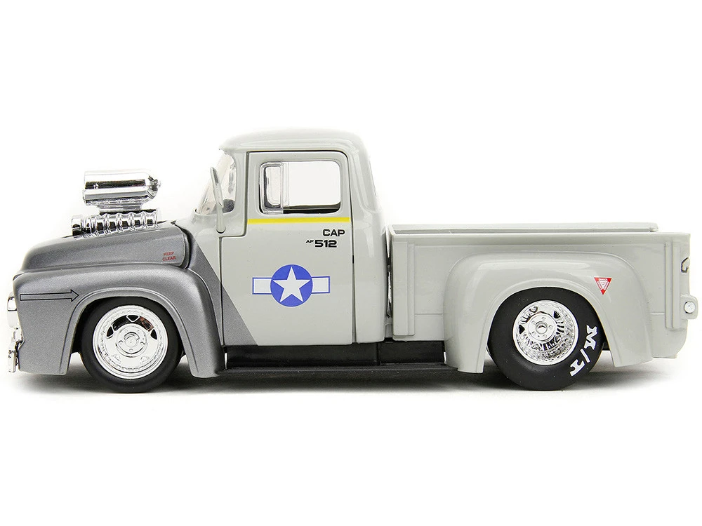 1956 Ford F-100 Pickup Truck Tan And Gray Metallic And Guile Diecast Figure "Street Fighter" Video Game "Anime Hollywood Rides" Series 1/24 Diecast Model Car By Jada 3 1956 Ford F-100 Pickup Truck Tan And Gray Metallic And Guile Diecast Figure "Street Fighter" Video Game "Anime Hollywood Rides" Series 1/24 Diecast Model Car By Jada - Image 3
