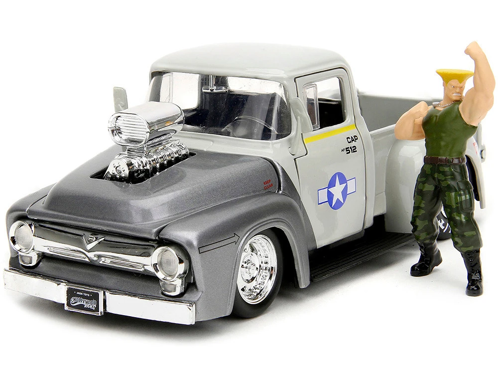 1956 Ford F-100 Pickup Truck Tan And Gray Metallic And Guile Diecast Figure "Street Fighter" Video Game "Anime Hollywood Rides" Series 1/24 Diecast Model Car By Jada 6 1956 Ford F-100 Pickup Truck Tan And Gray Metallic And Guile Diecast Figure "Street Fighter" Video Game "Anime Hollywood Rides" Series 1/24 Diecast Model Car By Jada - Image 6