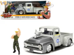 1956 Ford F-100 Pickup Truck Tan And Gray Metallic And Guile Diecast Figure "Street Fighter" Video Game "Anime Hollywood Rides" Series 1/24 Diecast Model Car By Jada