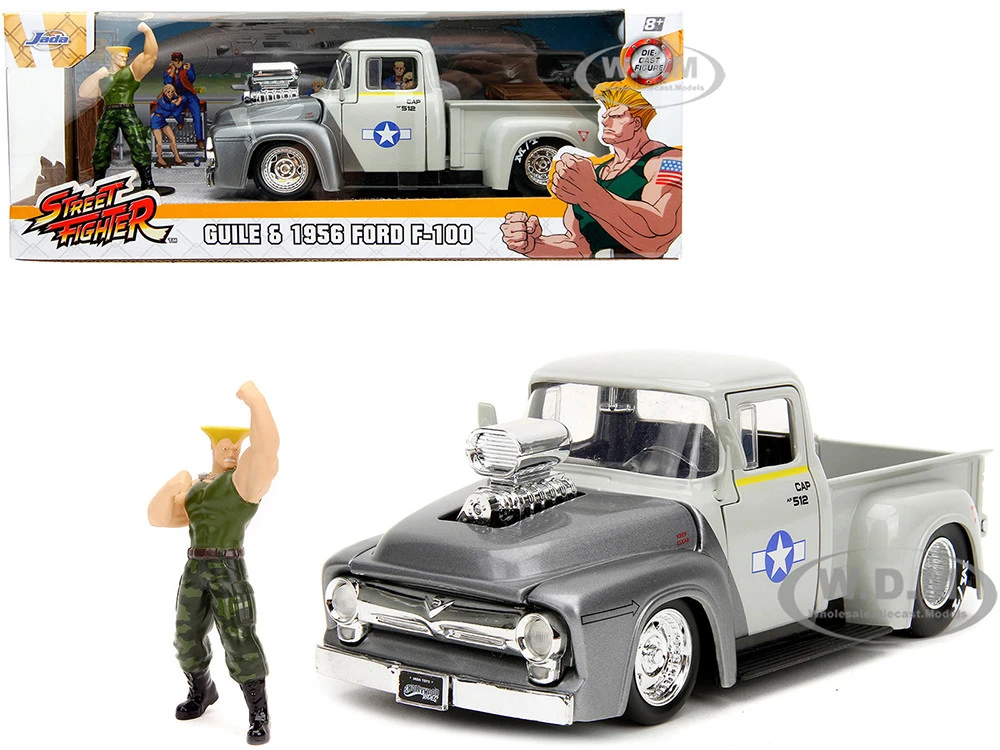 1956 Ford F-100 Pickup Truck Tan And Gray Metallic And Guile Diecast Figure "Street Fighter" Video Game "Anime Hollywood Rides" Series 1/24 Diecast Model Car By Jada 1 1956 Ford F-100 Pickup Truck Tan And Gray Metallic And Guile Diecast Figure "Street Fighter" Video Game "Anime Hollywood Rides" Series 1/24 Diecast Model Car By Jada