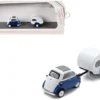 BMW Isetta Blue And White With Home Trailer 1/87 (HO) Diecast Model Car By Schuco
