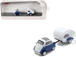 BMW Isetta Blue And White With Home Trailer 1/87 (HO) Diecast Model Car By Schuco