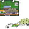 Ford F-350 Pickup Truck "John Deere" White And Green With Flatbed Trailer And Bales 1/64 Diecast Model By ERTL TOMY