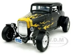 1932 Ford Coupe Black With Yellow Flames 1/18 Diecast Model Car By Motormax