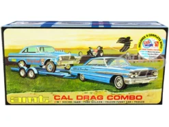 Skill 2 Model Kit "Ford Cal Drag Team" Ford Galaxie With Ford Falcon Funny Car And Trailer Set Of 3 Complete Kits 1/25 Scale Models By AMT
