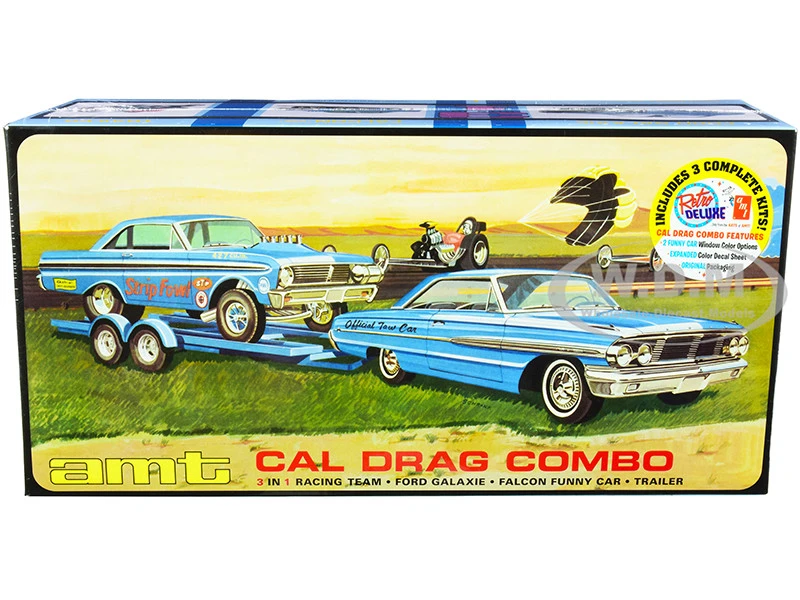 Skill 2 Model Kit "Ford Cal Drag Team" Ford Galaxie With Ford Falcon Funny Car And Trailer Set Of 3 Complete Kits 1/25 Scale Models By AMT 1 Skill 2 Model Kit "Ford Cal Drag Team" Ford Galaxie With Ford Falcon Funny Car And Trailer Set Of 3 Complete Kits 1/25 Scale Models By AMT