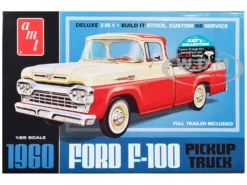 Skill 2 Model Kit 1960 Ford F-100 Pickup Truck With Trailer 3-in-1 Kit 1/25 Scale Model By AMT