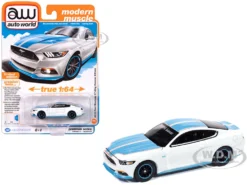 2016 Ford Mustang GT King Premier Edition "Petty's Garage" Oxford White With Petty Blue Stripes "Modern Muscle" Series 1/64 Diecast Model Car By Auto World