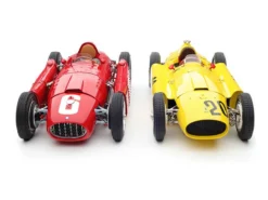 Bundle Of 2 Cars 1956 Ferrari D50 #20 Andre Pilette 6th Place Grand Prix Of Belgium (Yellow) And 1955 Ferrari Lancia D50 #6 Alberto Ascari Winner Grand Prix Turin, Italy (Red) Limited Edition To 1,000 Pieces Worldwide 1/18 Diecast Model Cars By CMC