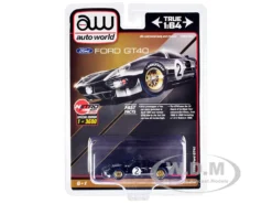 1966 Ford GT40 RHD (Right Hand Drive) #2 Black With Silver Stripes Limited Edition To 3600 Pieces Worldwide 1/64 Diecast Model Car By Auto World