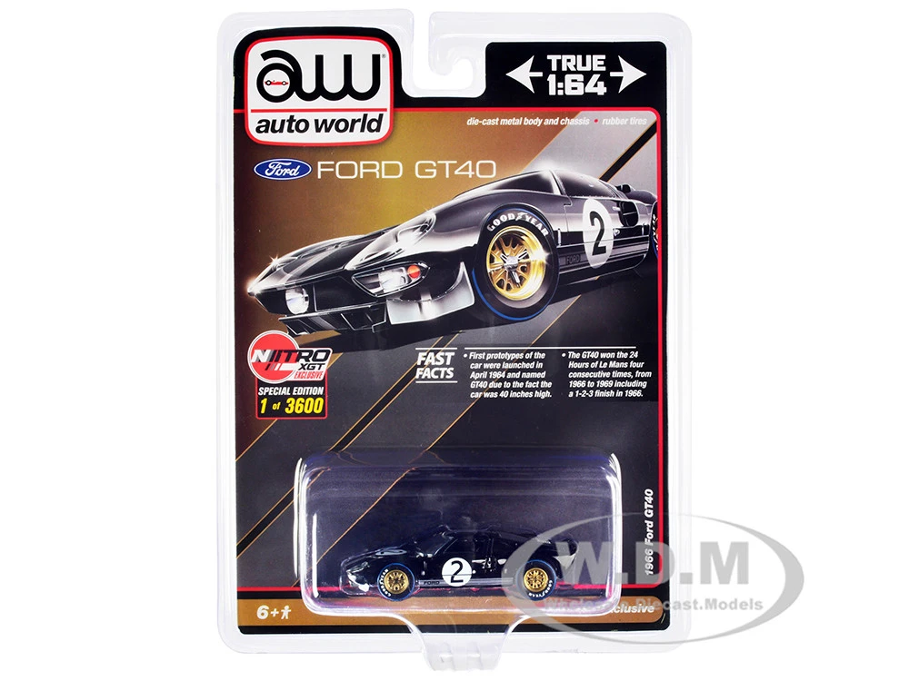 1966 Ford GT40 RHD (Right Hand Drive) #2 Black With Silver Stripes Limited Edition To 3600 Pieces Worldwide 1/64 Diecast Model Car By Auto World 1 1966 Ford GT40 RHD (Right Hand Drive) #2 Black With Silver Stripes Limited Edition To 3600 Pieces Worldwide 1/64 Diecast Model Car By Auto World