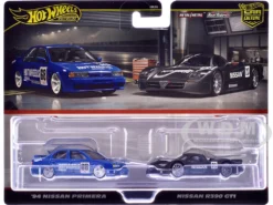 1994 Nissan Primera RHD (Right Hand Drive) #68 Blue And Nissan R390 GT1 #23 Matt Black "Car Culture" Set Of 2 Cars Diecast Model Cars By Hot Wheels