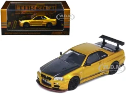 Nissan Skyline GT-R (R34) "Top Secret" RHD (Right Hand Drive) Gold Metallic With Carbon Hood And Trunk "Tokyo Auto Salon 2024 - Malaysia Diecast Expo 2024" 1/64 Diecast Model Car By Inno Models