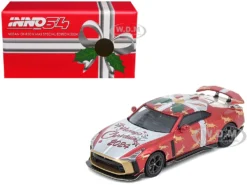 Nissan GT-R50 By ItalDesign RHD (Right Hand Drive) "Christmas 2024 Special Edition" Red Metallic With Christmas Graphics 1/64 Diecast Model Car By Inno Models