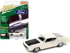 1969 Ford Torino Talladega Wimbledon White With Matt Black Hood "Classic Gold Collection" Series Limited Edition To 10548 Pieces Worldwide 1/64 Diecast Model Car By Johnny Lightning