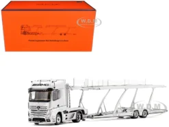 Mercedes-Benz Actros AMG Auto Transporter Silver Metallic 1/64 Diecast Model By GCD