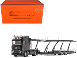 Mercedes-Benz Actros Auto Transporter Black 1/64 Diecast Model By GCD
