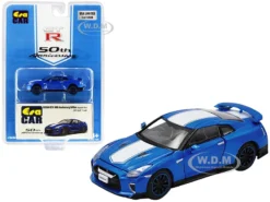 Nissan GT-R RHD (Right Hand Drive) Bayside Blue With White Stripe "50th Anniversary Edition" Limited Edition To 1200 Pieces 1/64 Diecast Model Car By Era Car