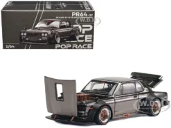 Skyline GT-R V8 Drift "Hakosuka" RHD (Right Hand Drive) Dark Chrome 1/64 Diecast Model Car By Pop Race