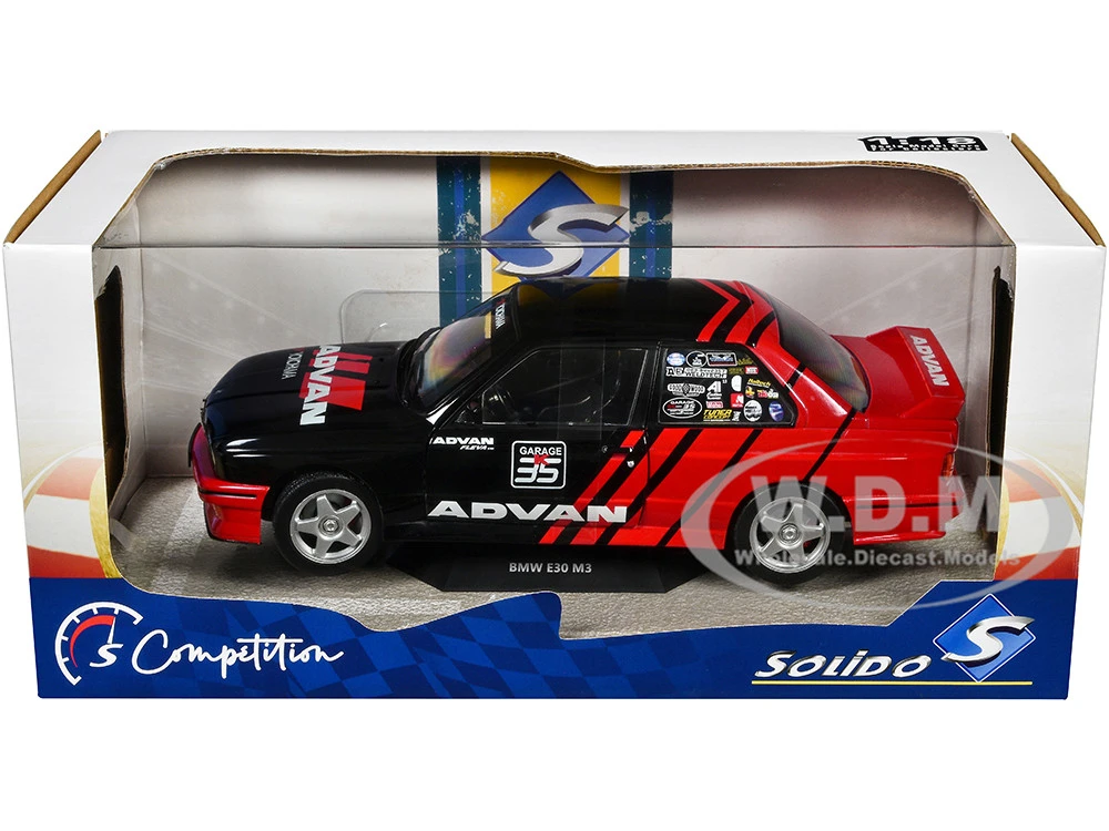 1990 BMW E30 M3 Black And Red With Graphics "ADVAN Drift Team" "Competition" Series 1/18 Diecast Model Car By Solido 9 1990 BMW E30 M3 Black And Red With Graphics "ADVAN Drift Team" "Competition" Series 1/18 Diecast Model Car By Solido - Image 9