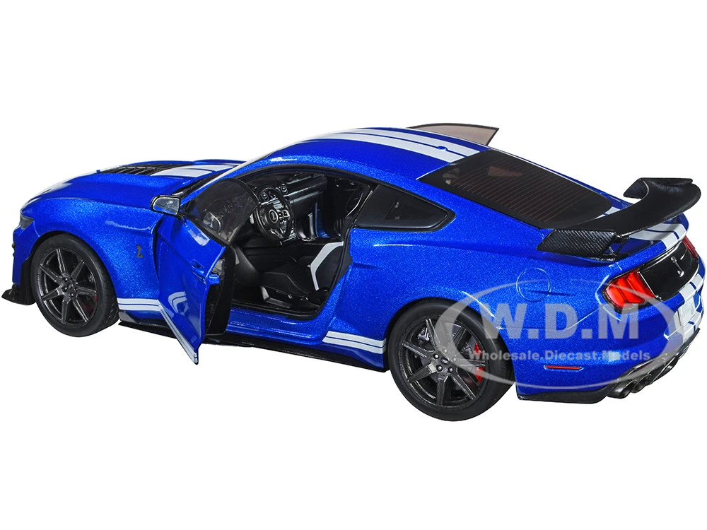2020 Ford Mustang Shelby GT500 Fast Track Ford Performance Blue Metallic With White Stripes 1/18 Diecast Model Car By Solido 2 2020 Ford Mustang Shelby GT500 Fast Track Ford Performance Blue Metallic With White Stripes 1/18 Diecast Model Car By Solido - Image 2