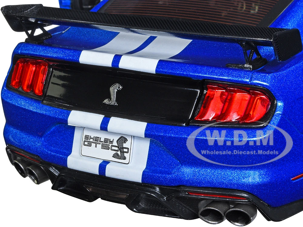 2020 Ford Mustang Shelby GT500 Fast Track Ford Performance Blue Metallic With White Stripes 1/18 Diecast Model Car By Solido 3 2020 Ford Mustang Shelby GT500 Fast Track Ford Performance Blue Metallic With White Stripes 1/18 Diecast Model Car By Solido - Image 3