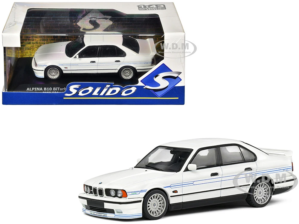 1994 BMW E34 Alpina B10 BiTurbo White With Blue Stripes 1/43 Diecast Model Car By Solido 1 1994 BMW E34 Alpina B10 BiTurbo White With Blue Stripes 1/43 Diecast Model Car By Solido