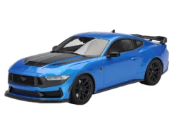 2024 Ford Mustang Dark Horse Grabber Blue Metallic With Black Hood Stripes 1/18 Model Car By Top Speed